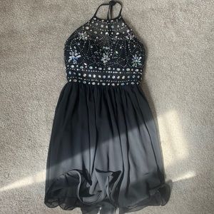 Black Halter Stoned Cocktail Dress